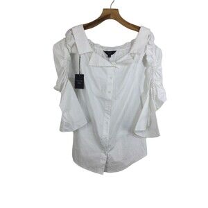 Chrissy Teigen x Revolve Legend Ruched Sleeve Tie Button Down Dress White S NWT